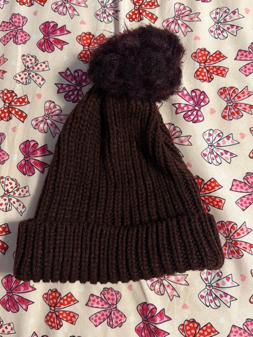 Cozy Ribbed Pom Beanie Hat in Dark Brown